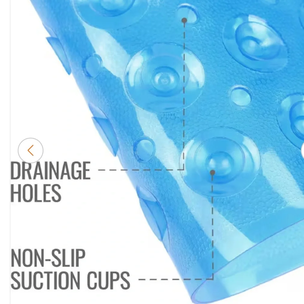 Antibacterial Blue Non-Slip Bath Mat with Suction Cups 18 x 18